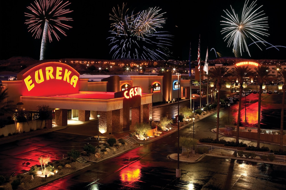 Eureka Casino Resort employee-owned resort in Mesquite Nevada with fireworks display at night